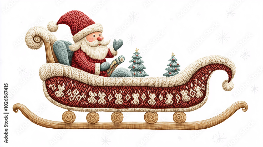 Santa Claus on a sled on white background