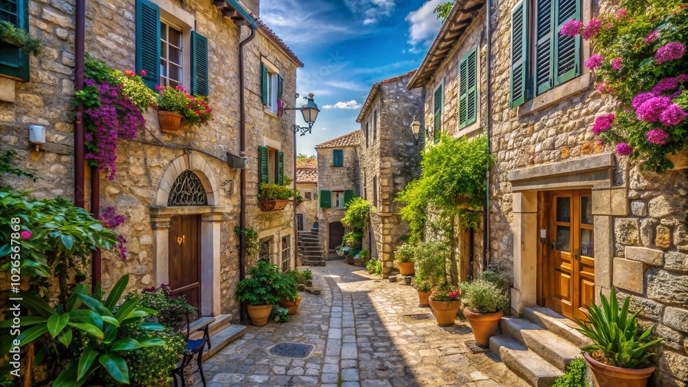 Fototapeta premium Charming Street Scene in Budva Old Town: A Serene Escape to Montenegro's Coastal Beauty