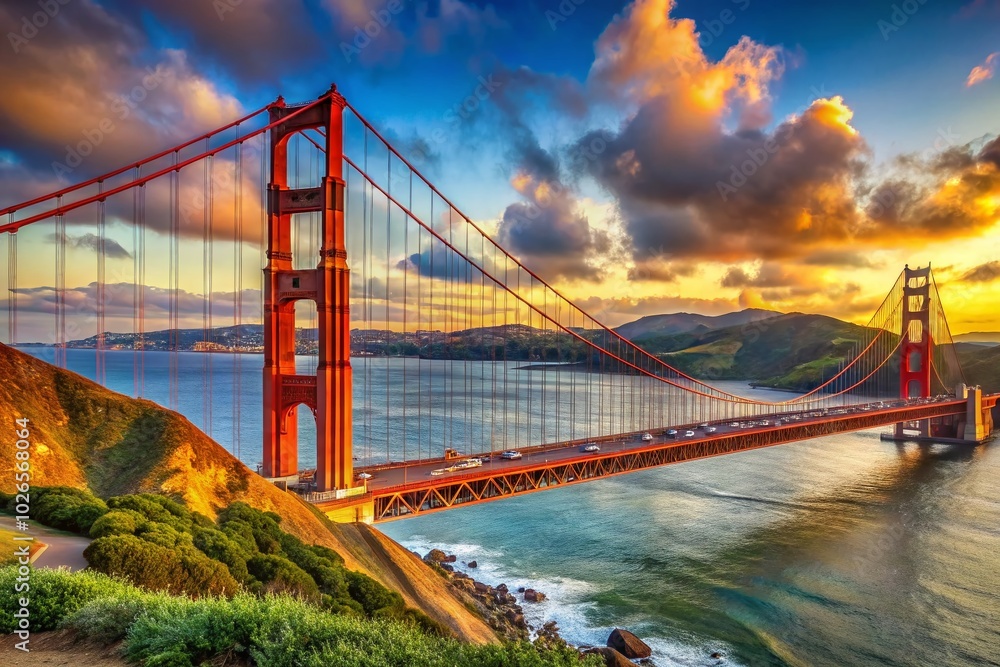 Fototapeta premium Stunning Golden Gate Drawing: Artistic Representation of Iconic Landmark for Home Decor and Creative Projects