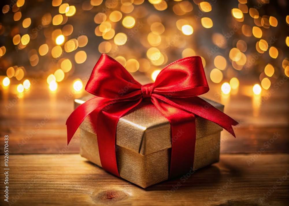Christmas Gift Box with Red Bow - Low Light Photography for Holiday Vibes Christmas Gift Box with Red Bow - Low Light Photography for Holiday Vibes