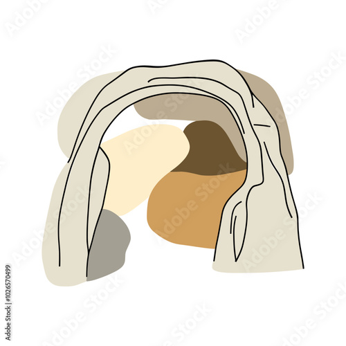 Illustration of stone arch with abstract elements