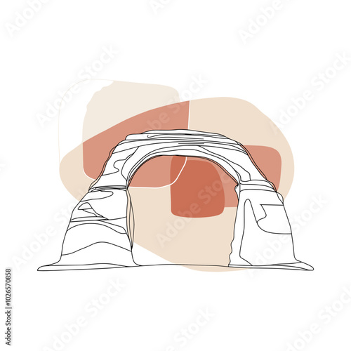Illustration of an arch-shaped rock with abstract background