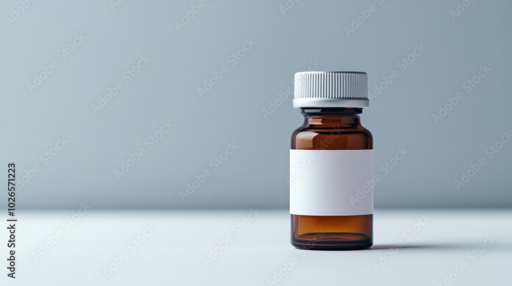 Amber Glass Bottle with White Label: A single amber glass bottle with a white label stands out against a minimalist backdrop, offering a blank canvas for showcasing your product or brand. Amber Glass Bottle with White Label: A single amber glass bottle with a white label stands out against a minimalist backdrop, offering a blank canvas for showcasing your product or brand.