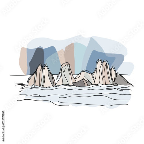 Abstract mountain range in soft colors with waves