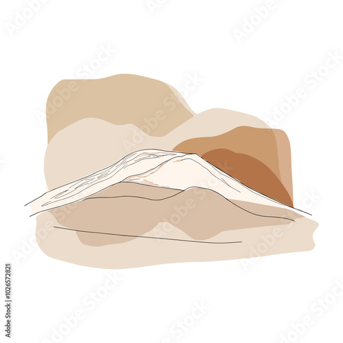 Minimalist desert mountain illustration with abstract shapes