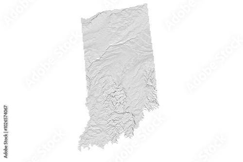 Indiana Elevation Ridgeline Map - Topographic SVG Visualization of State Terrain from Ohio River Valley to Moraine Hills