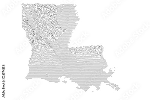 Louisiana Elevation Ridgeline Map - Topographic SVG Visualization of State Terrain from Gulf Coast Marshes to Upland Plains
