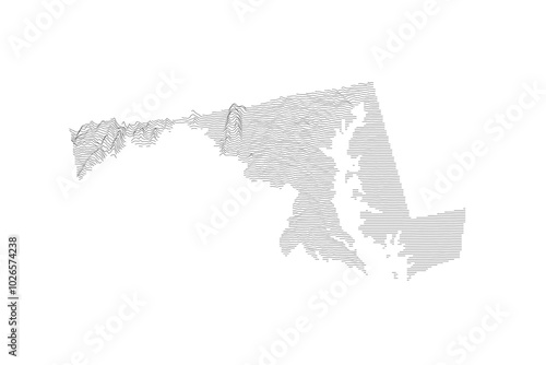 Maryland Elevation Ridgeline Map - Topographic SVG Visualization of State Terrain from Chesapeake Bay to Appalachian Plateau
