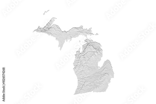 Michigan Elevation Ridgeline Map - Topographic SVG Visualization of State Terrain from Great Lakes Shoreline to Upper Peninsula Highlands
