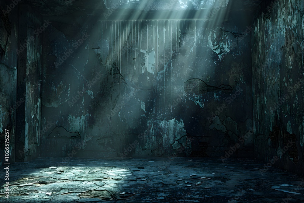 A dark room with light coming from the ceiling A dark room with light coming from the ceiling