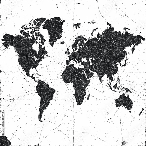 Old Maps with photocopy effect and grunge stippling texture. Y2K vector illustration for posters and t-shirts.