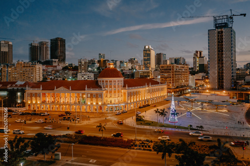 Banco Nacional de Angola and Luanda Cityscape at Night