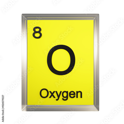 Oxygen front - Periodic Table Element, Scientific and Educational Use, Transparent and Translucent Design, 3D Render