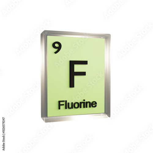 Fluorine side - Periodic Table Element, Scientific and Educational Use, Transparent and Translucent Design, 3D Render