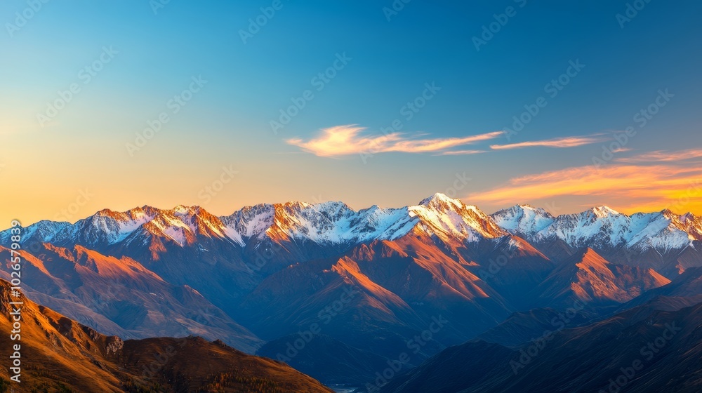 Fototapeta premium Majestic Snow-Capped Mountains at Sunset