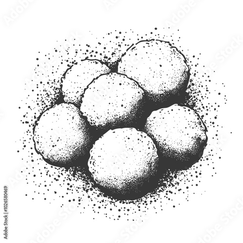 Cotton balls with photocopy effect and grunge stippling texture. Y2K vector illustration for posters and t-shirts.