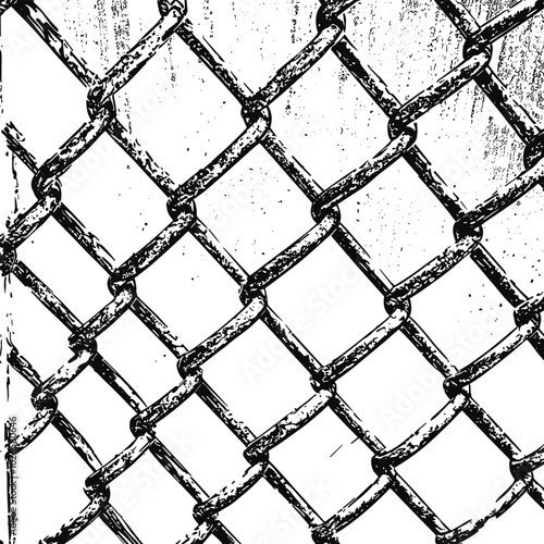 Chain-link fences with photocopy effect and grunge stippling texture. Y2K vector illustration for posters and t-shirts.