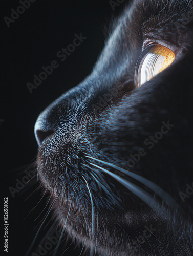 black cat, full of imagination, surrealism, iridescent colors