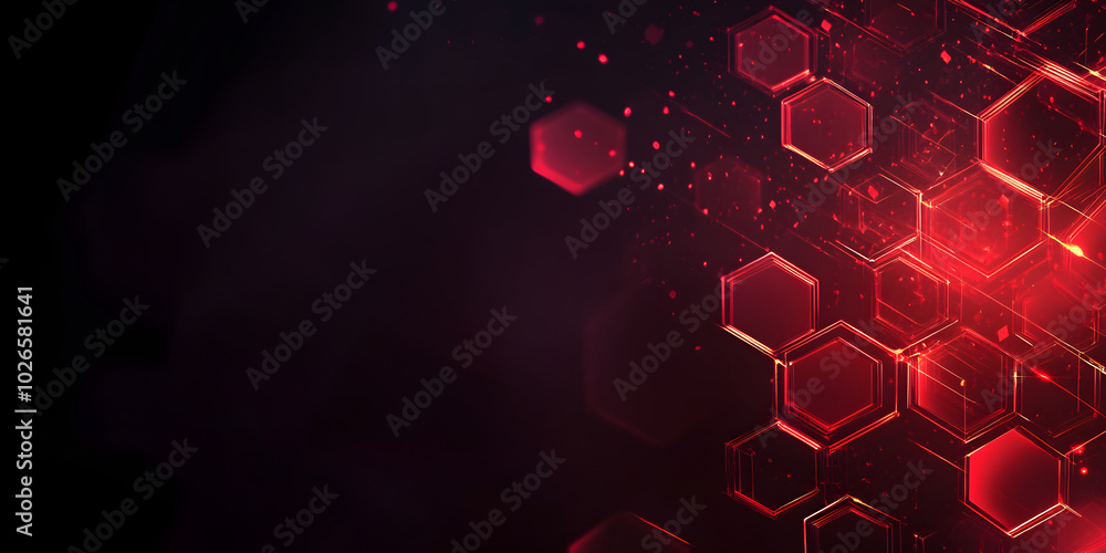 abstract background from many hexagons. geometric background in red colors. projection of red hexagons on a dark background. sci-fi concept. cyberpunk style