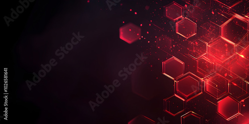 abstract background from many hexagons. geometric background in red colors. projection of red hexagons on a dark background. sci-fi concept. cyberpunk style photo