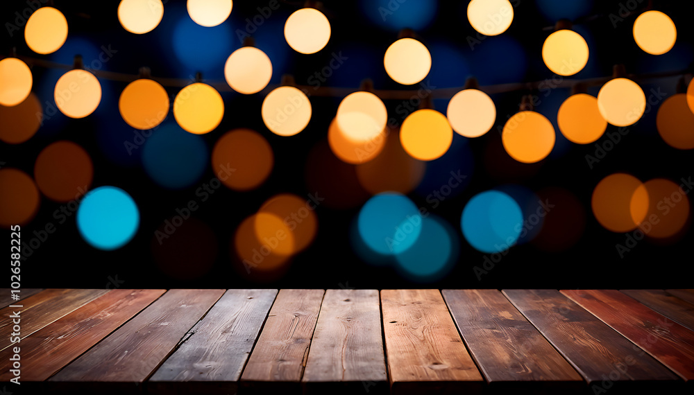 empty wooden table top with blured bokeh light background empty wooden table top with blured bokeh light background