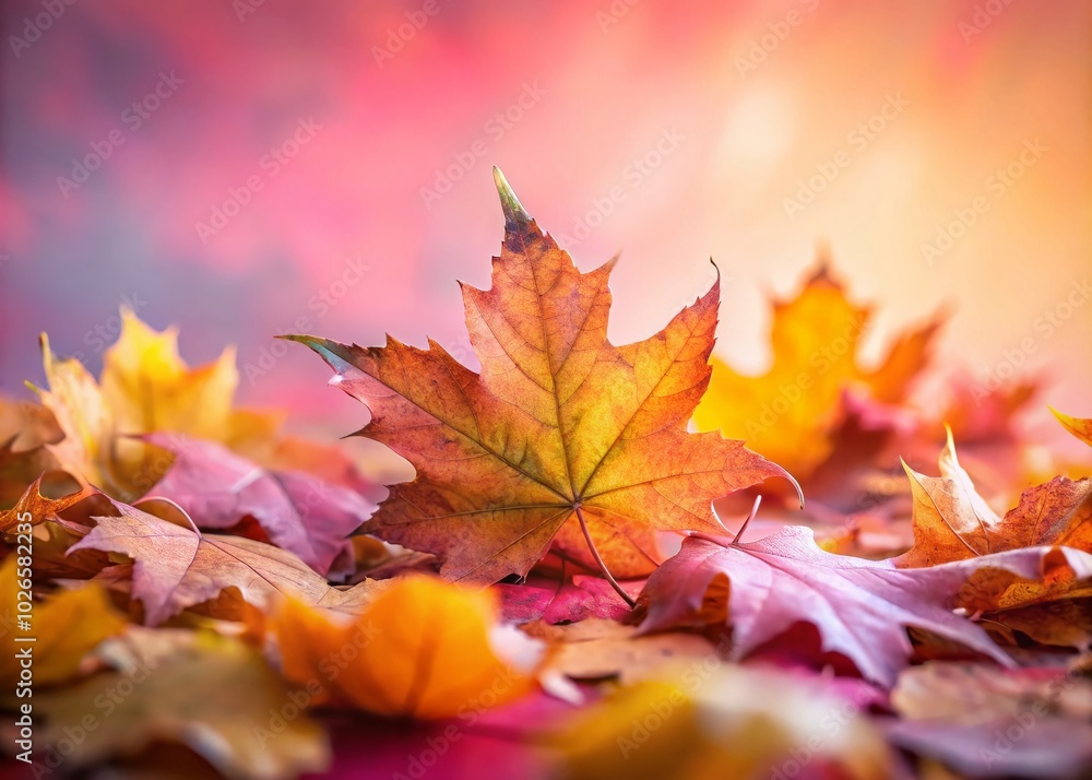 Colorful Autumn Leaves on Pink Pastel Background - Fall Foliage Portrait Photography Colorful Autumn Leaves on Pink Pastel Background - Fall Foliage Portrait Photography