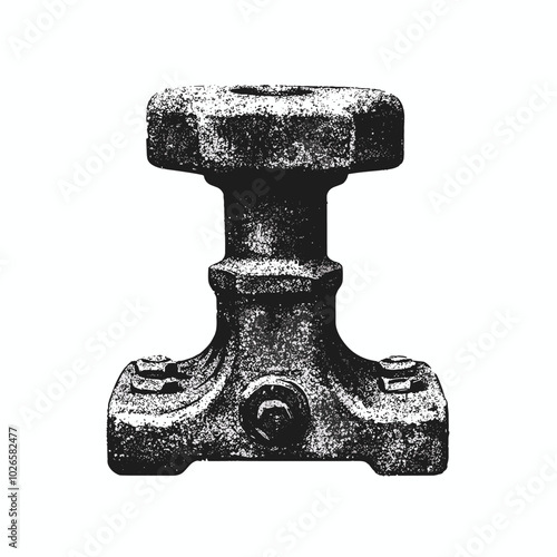 Cast iron (rusty) with photocopy effect and grunge stippling texture. Y2K vector illustration for posters and t-shirts.