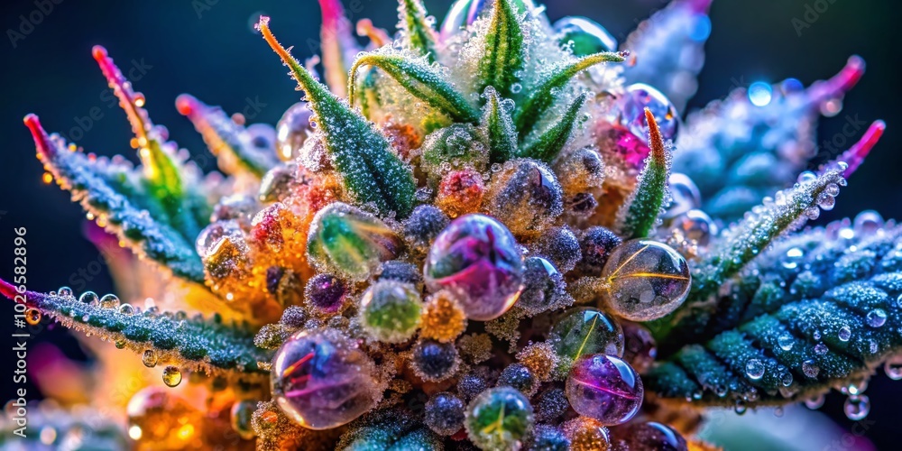 Fototapeta premium Stunning THC Crystals on Cannabis Buds Showcasing Potent and Sparkling Trichomes for Premium Quality Cannabis