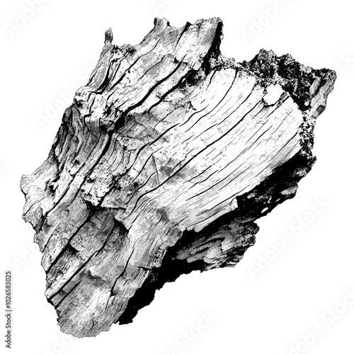 Dried tree bark with photocopy effect and grunge stippling texture. Y2K vector illustration for posters and t-shirts.