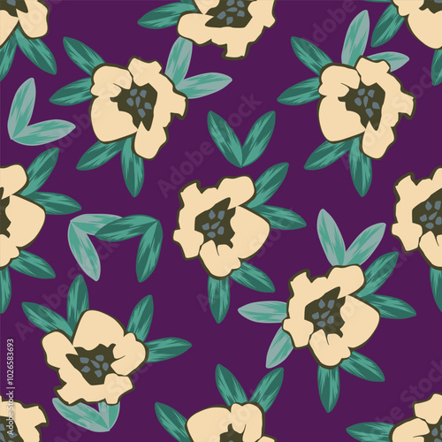 Beautiful floral pattern in small abstract flowers. Small colorful flowers. Coral pink background. Ditsy print. Floral seamless background. Elegant template for fashion prints. Stock pattern