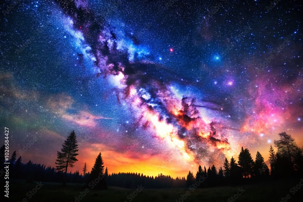 Colorful Galaxy Drifting Through a Dark Night Sky with Stars - Conceptual Photography Colorful Galaxy Drifting Through a Dark Night Sky with Stars - Conceptual Photography