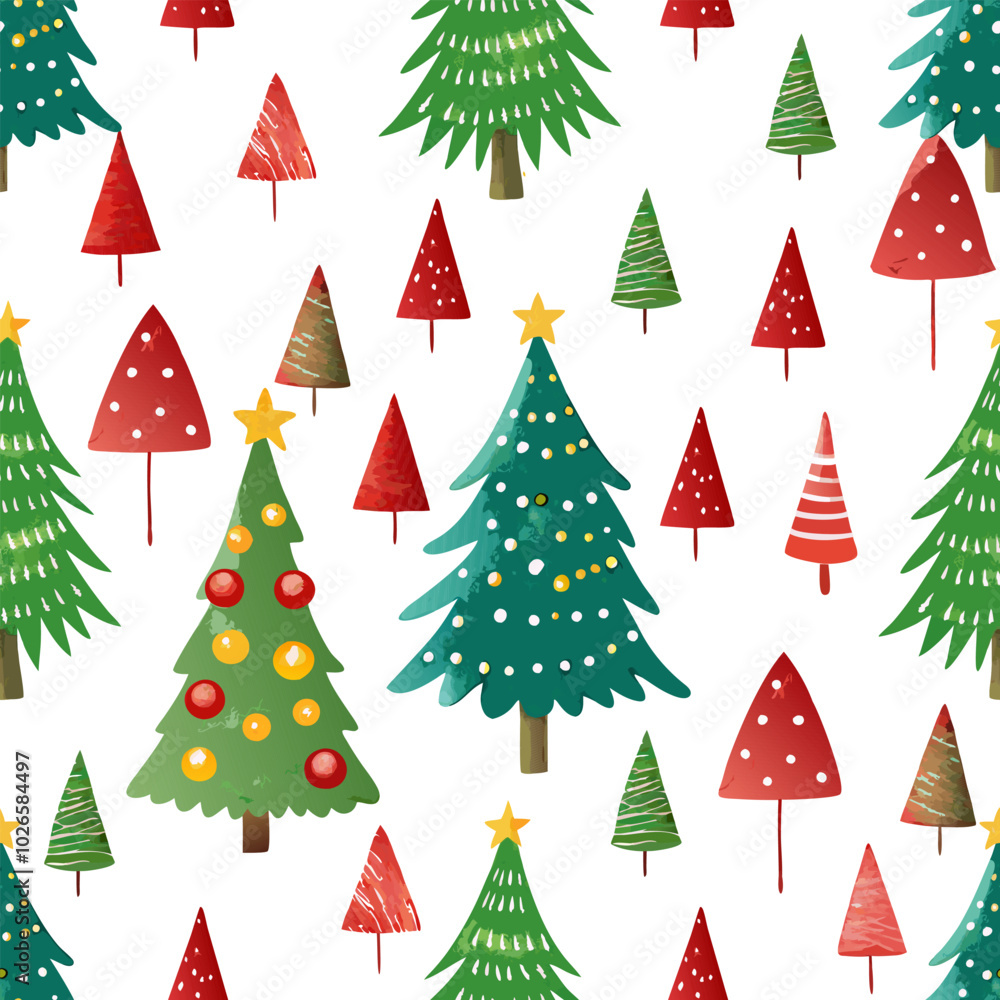 hand drawn watercolor funny christmas trees pastel childish colours vector seamless pattern hand drawn watercolor funny christmas trees pastel childish colours vector seamless pattern