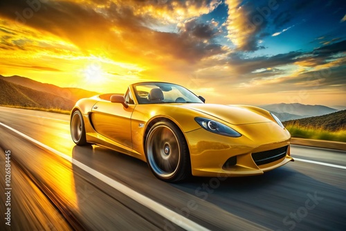 Stunning Yellow Sports Car in Motion on Open Road Capturing the Essence of Speed and Luxury Driving Experience