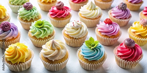 Colorful Gourmet Cupcakes in Minimalist Display - A Delightful Treat for the Eyes and Taste Buds