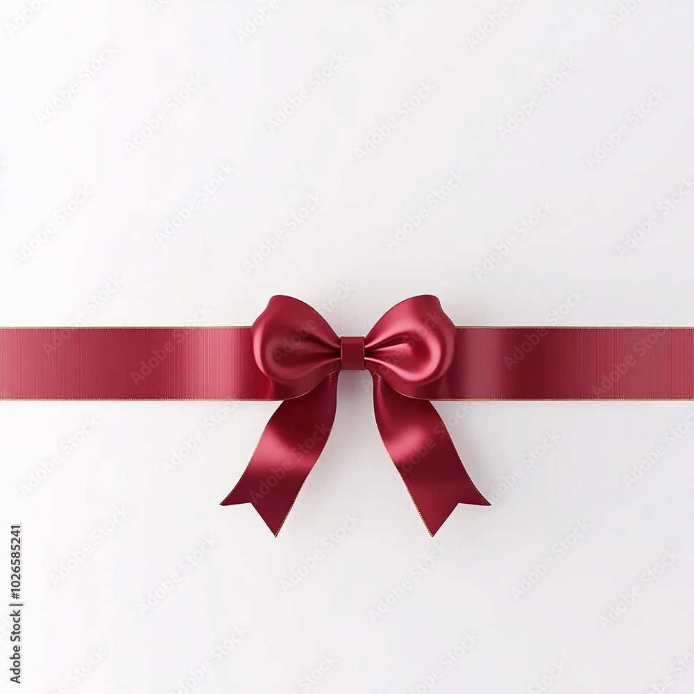 Realistic Horizontal Red Ribbon with Bow on White Background Realistic Horizontal Red Ribbon with Bow on White Background