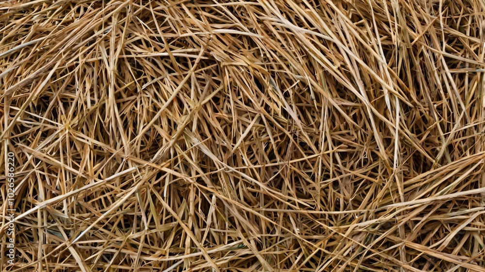 Dried grass and straw showcase the texture of farm produce gathered during late summer in a rural landscape Dried grass and straw showcase the texture of farm produce gathered during late summer in a rural landscape
