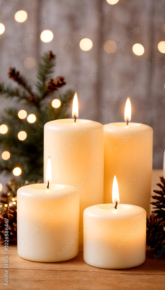 christmas candles on a wooden background christmas candles on a wooden background