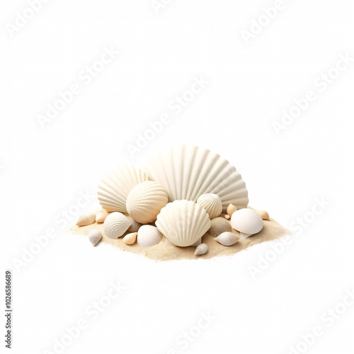 Collection of seashells arranged on a sandy surface highlights coastal beauty and marine life