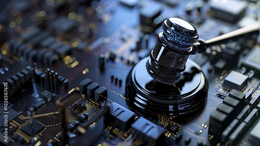 Digital Gavel Symbolizing Law and Technology Digital Gavel Symbolizing Law and Technology