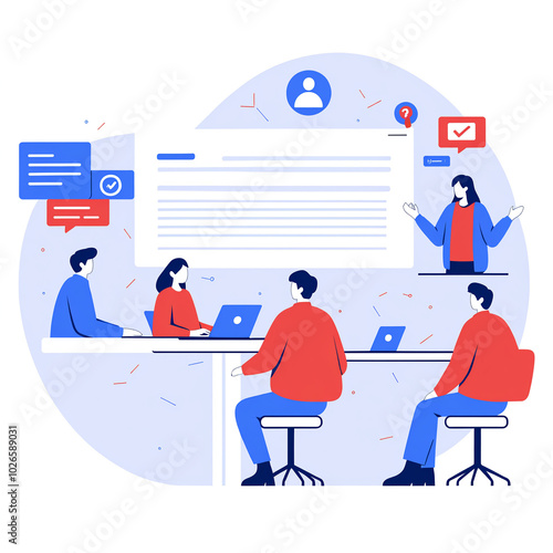 Fake News concept. The spread of misinformation through digital media highlighted with cautionary symbols and skeptical characters. Vector illustration.
