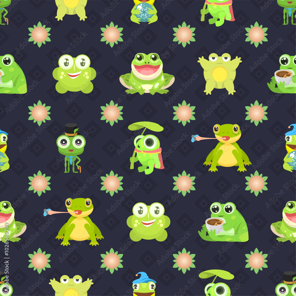 Obraz premium Seamless Pattern Abstract Elements Animal Frog Vector Design Style Background Illustration Texture For Prints Textiles, Clothing, Gift Wrap, Wallpaper, Pastel