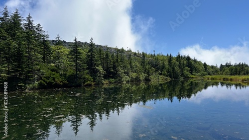 lake on top of a mountain on a sunny day