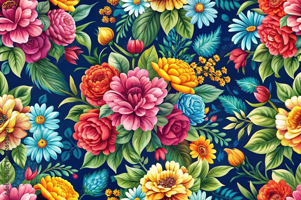 Vibrant Floral Seamless Pattern for Textile Design and Home Decor - Perfect for Wallpaper, Fabrics, and Crafts Projects Vibrant Floral Seamless Pattern for Textile Design and Home Decor - Perfect for Wallpaper, Fabrics, and Crafts Projects