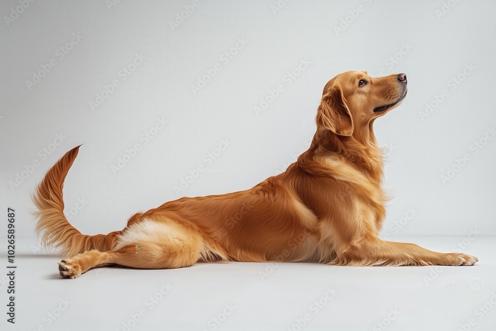 Golden Retriever in Relaxed Yoga Pose on White Background
Golden Retriever in Relaxed Yoga Pose on White Background