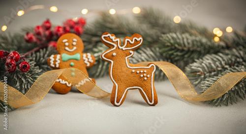 Gingerbread cookies with holiday treats and festive decorations showcasing Christmas cheer and seasonal delights photo