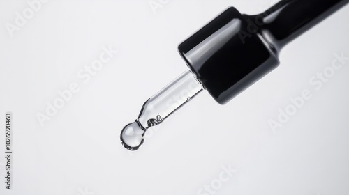 Hyaluronic Acid serum in dropper on white background, close-up, high-end cosmetic branding