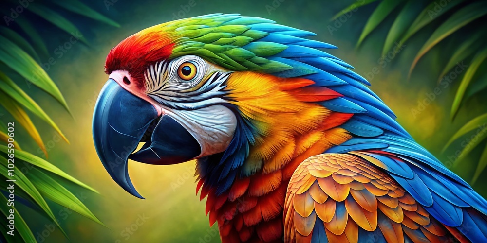 Obraz premium Vibrant Macaw Bird Drawing - Colorful Artwork Showcasing Exotic Parrot Illustrations for Nature and Animal Lovers