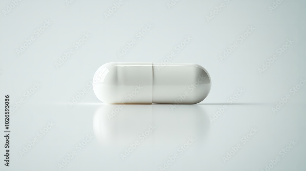Single pill or capsule on a white surface Single pill or capsule on a white surface