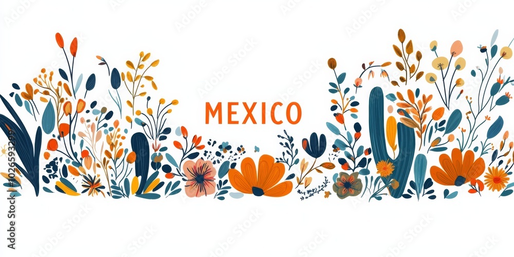 Fototapeta premium Mexican traditional floral ornaments vector graphic logo featuring the text 
