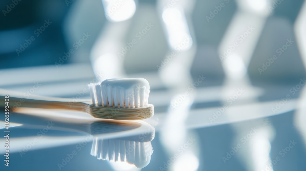 Toothbrush with toothpaste on a clean white surface Toothbrush with toothpaste on a clean white surface